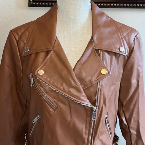 French Connection Faux Leather Moto Jacket Size L - New - Picture 2 of 12